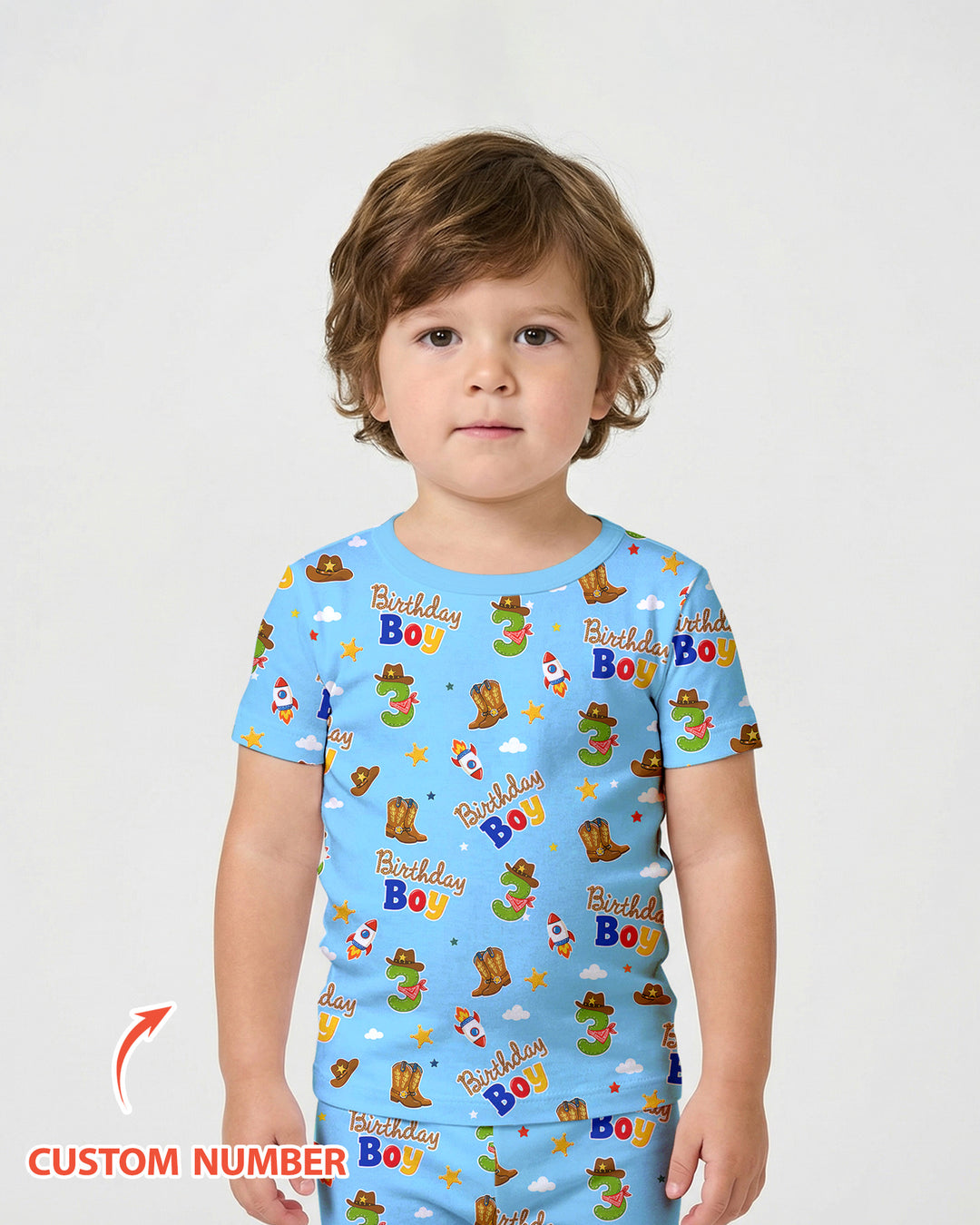 Custom Birthday Western Boy Bamboo Two Piece Short Sleeve Shorts Pajama Set