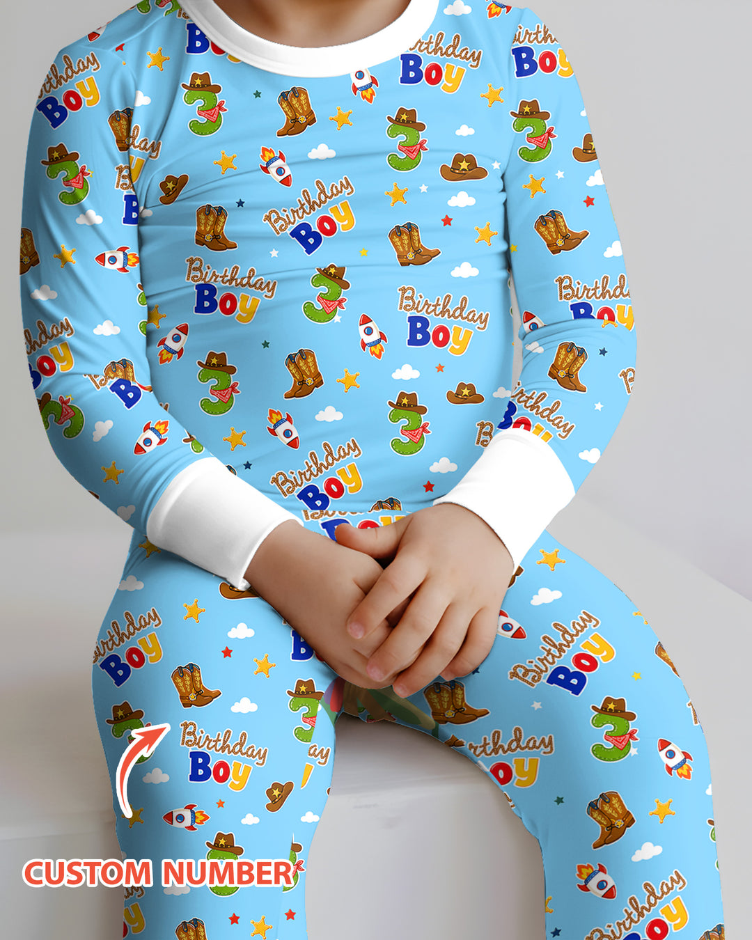 Custom Birthday Western Boy Bamboo Two Piece Long Sleeve Pajama Set