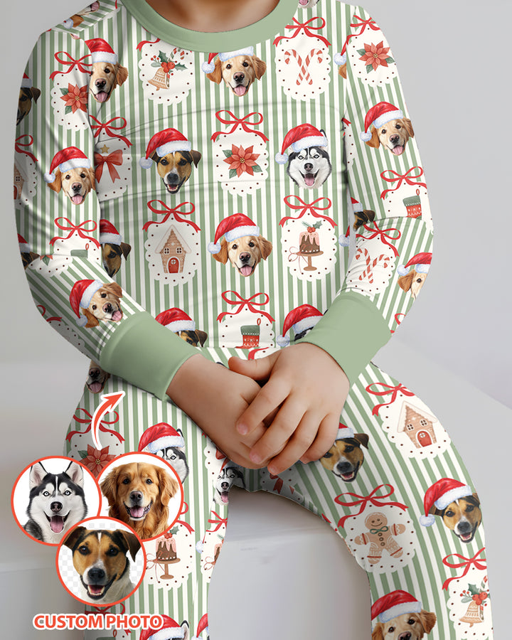 Christmas Paws Custom Photo Bamboo Two Piece Long Sleeve Pajama Set