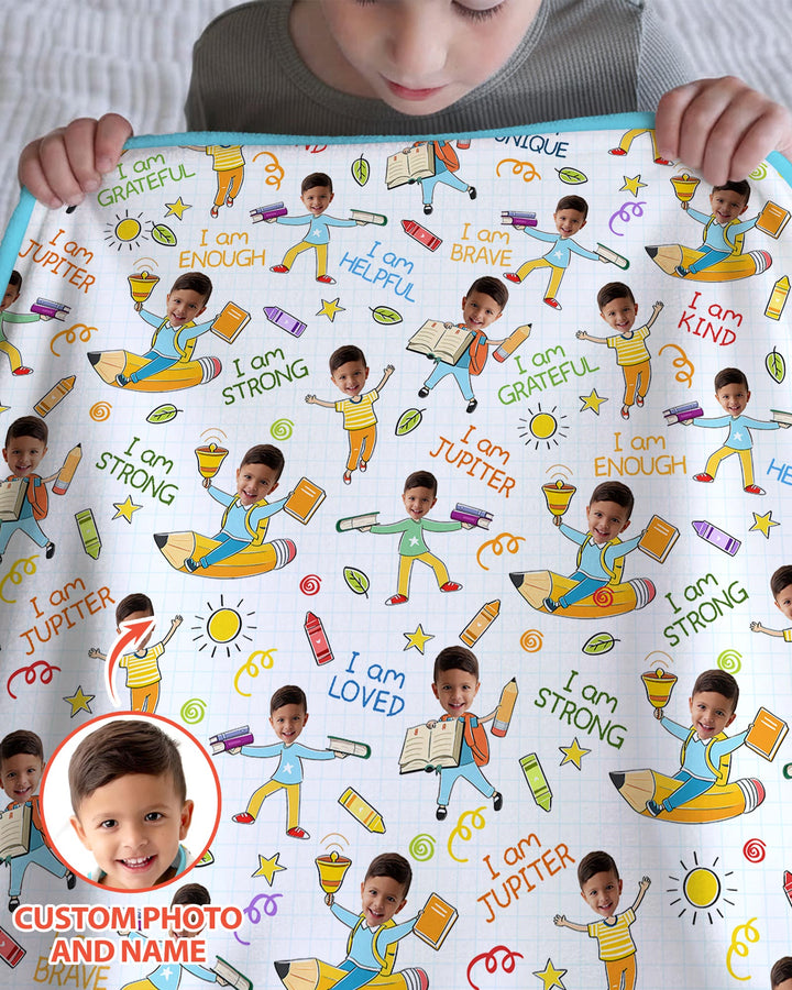 Custom Photo Kid Affirmations I Am Kind Bamboo Blanket