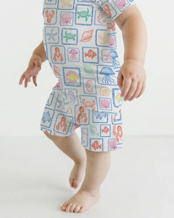 Coastal Treasures Family Matching Bamboo Two Piece Short Sleeve Shorts Pajama Set