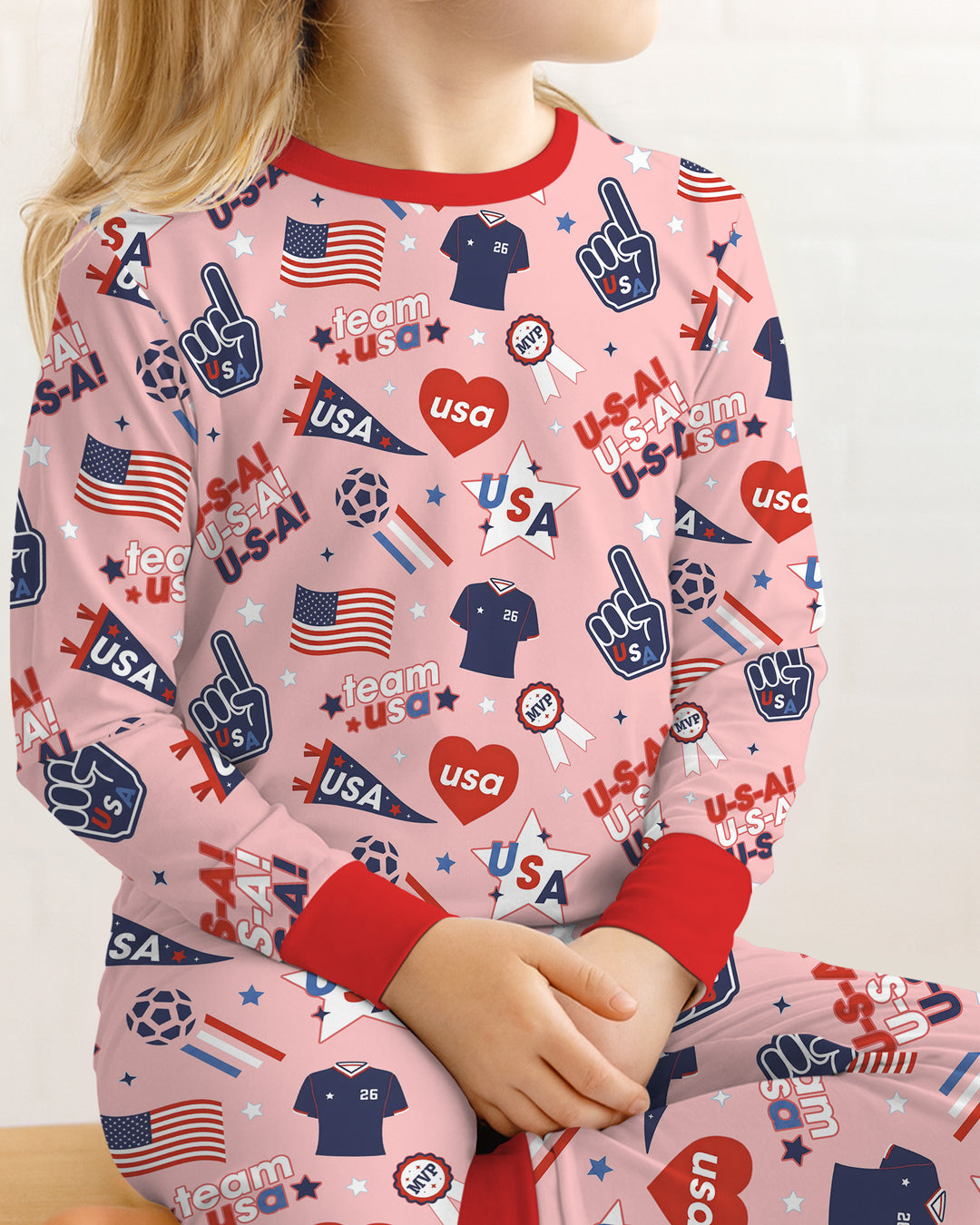Soccer Party Team USA Bamboo Two Piece Long Sleeve Pajama Set
