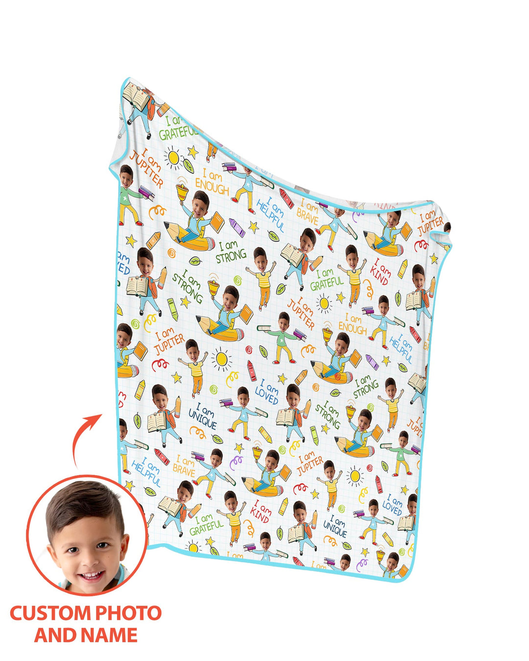 Custom Photo Kid Affirmations I Am Kind Bamboo Blanket
