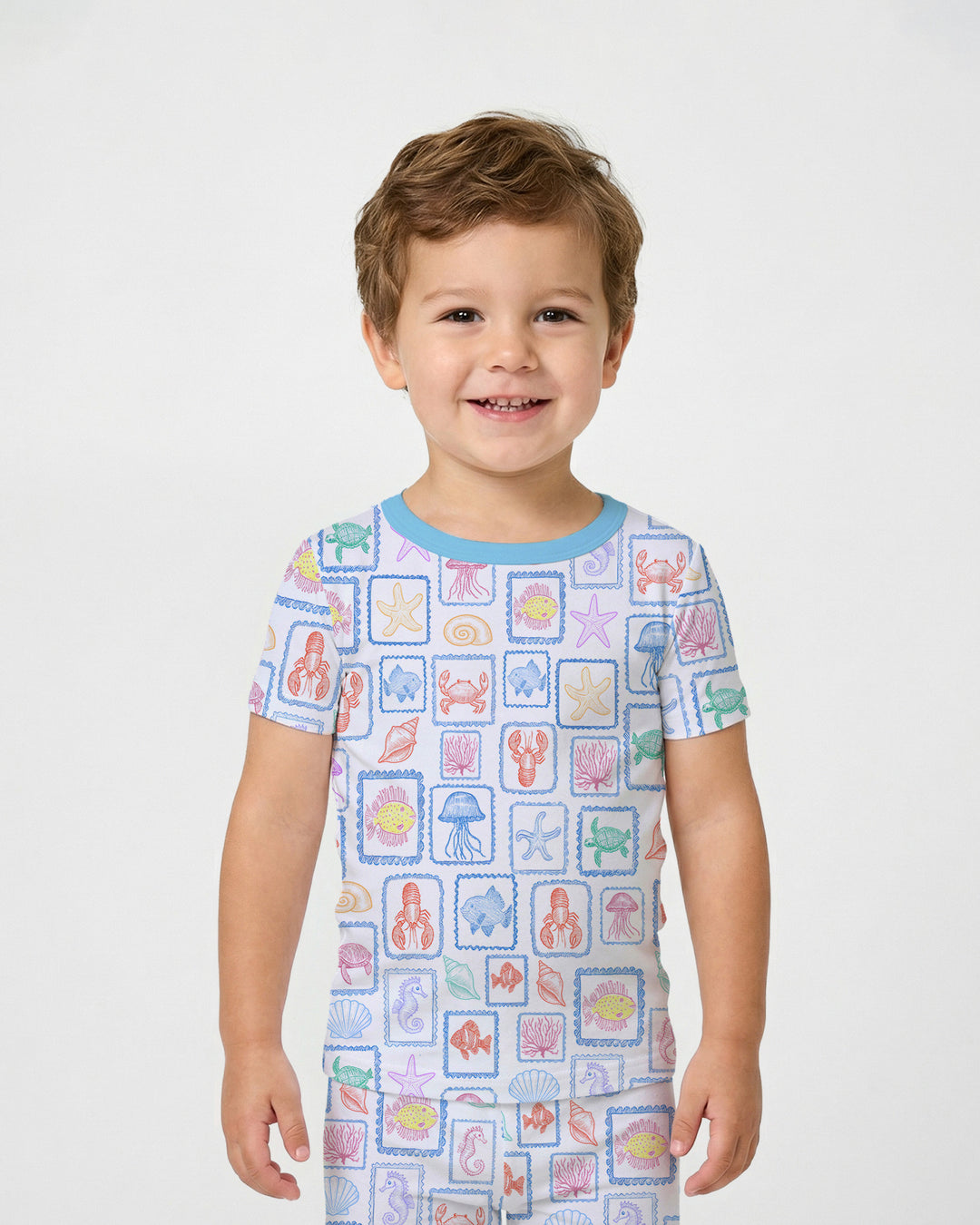 Coastal Treasures Family Matching Bamboo Two Piece Short Sleeve Pajama Set