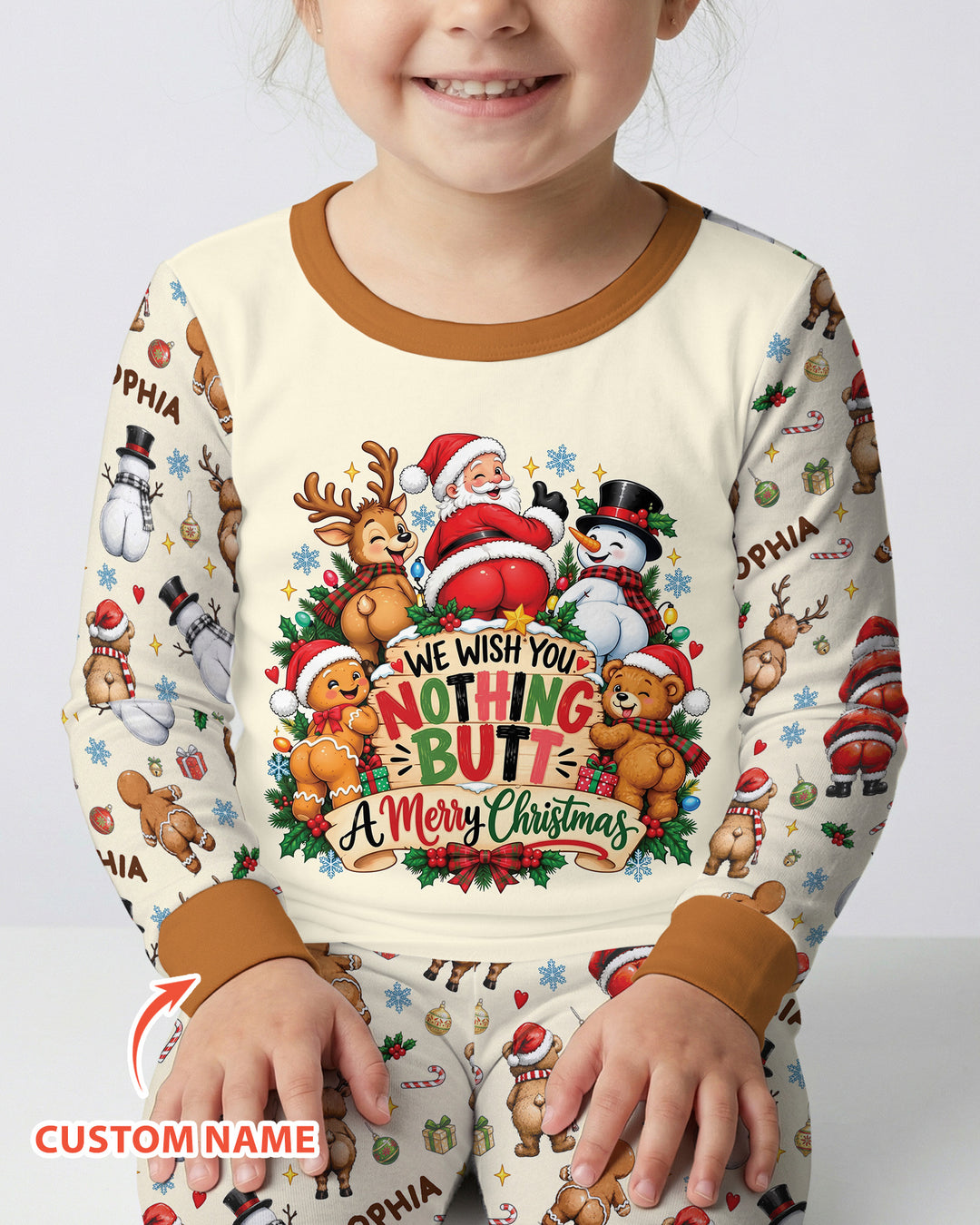 We Wish You Nothing But A Merry Christmas Custom Name Bamboo Two Piece Long Sleeve Pajama Set