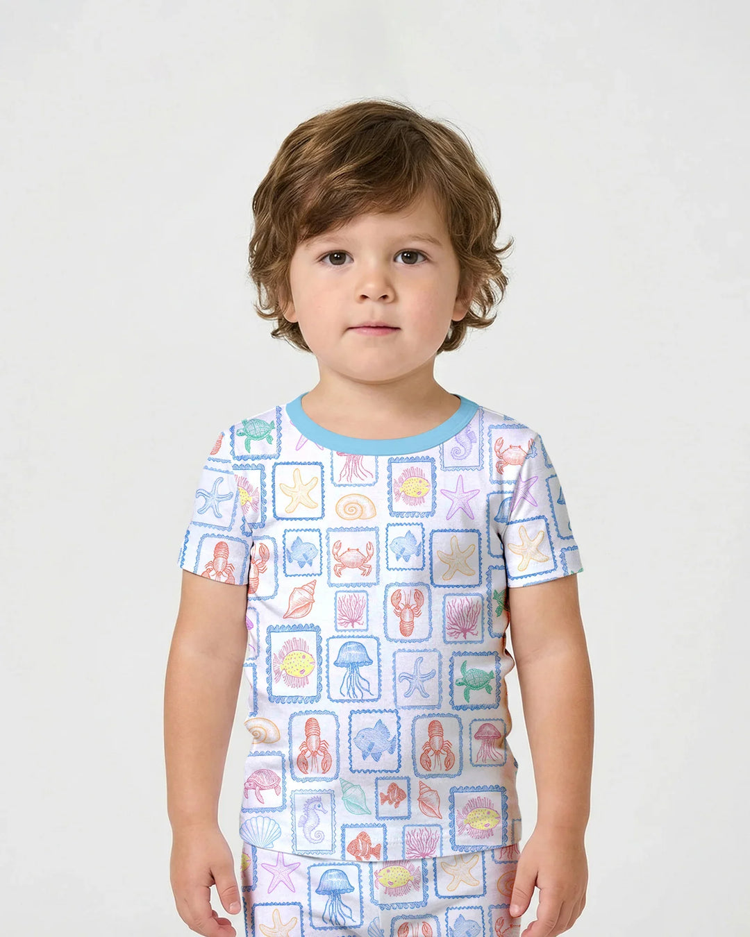 Coastal Treasures Family Matching Bamboo Two Piece Short Sleeve Shorts Pajama Set