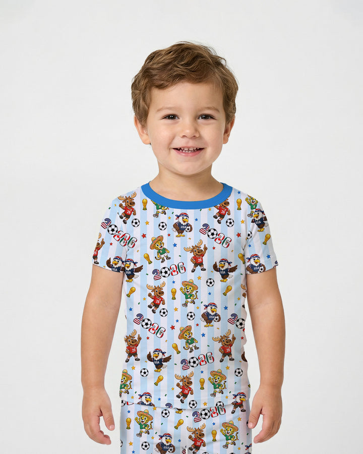 Striped Cute Mascots Soccer Cup 2026 Bamboo Two Piece Short Sleeve Pajama Set