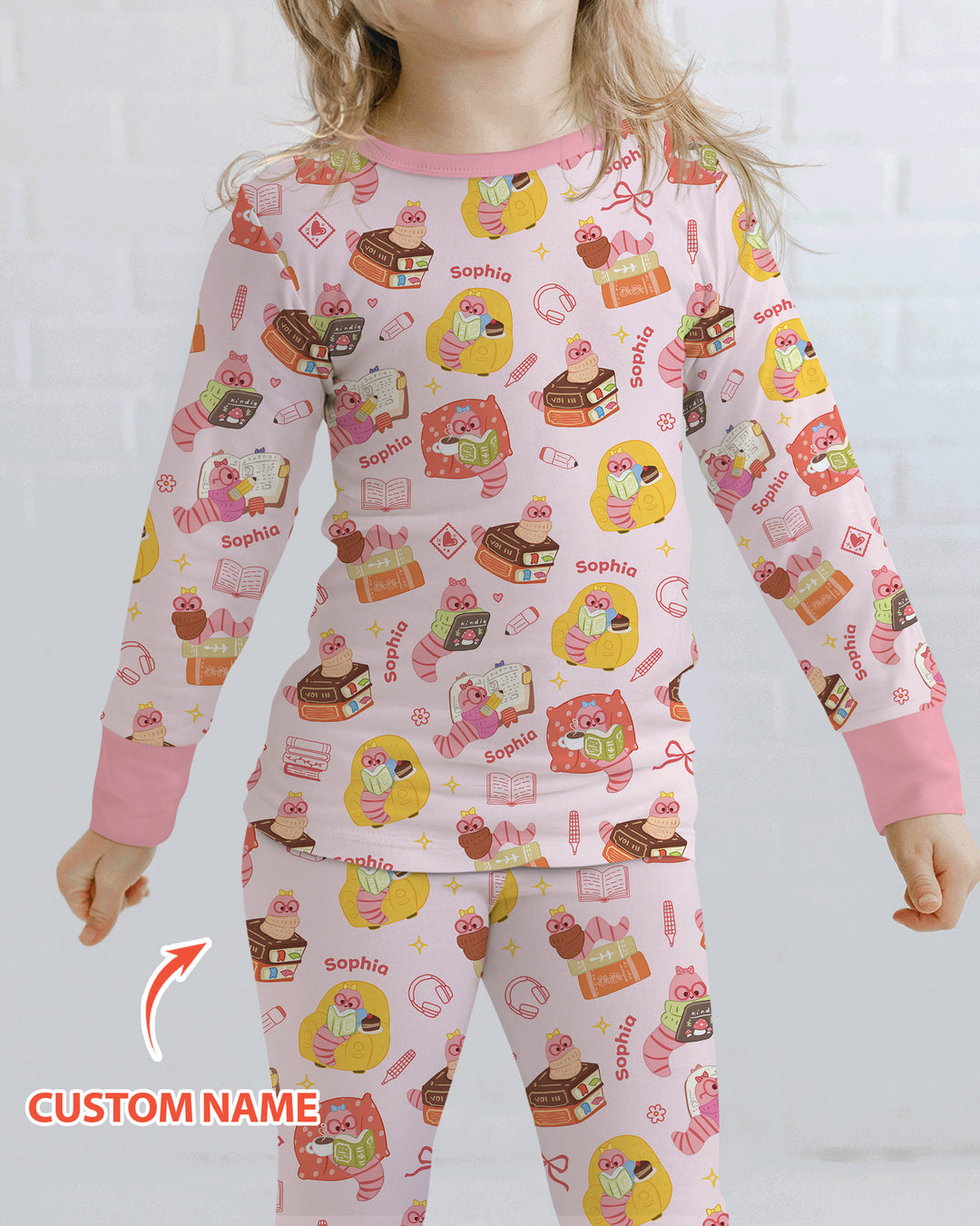 Little Book Worm Family Matching Bamboo Two Piece Long Sleeve Pajama Set