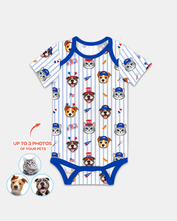 Custom Pet Image 4th of July Family Matching Bamboo Bodysuit