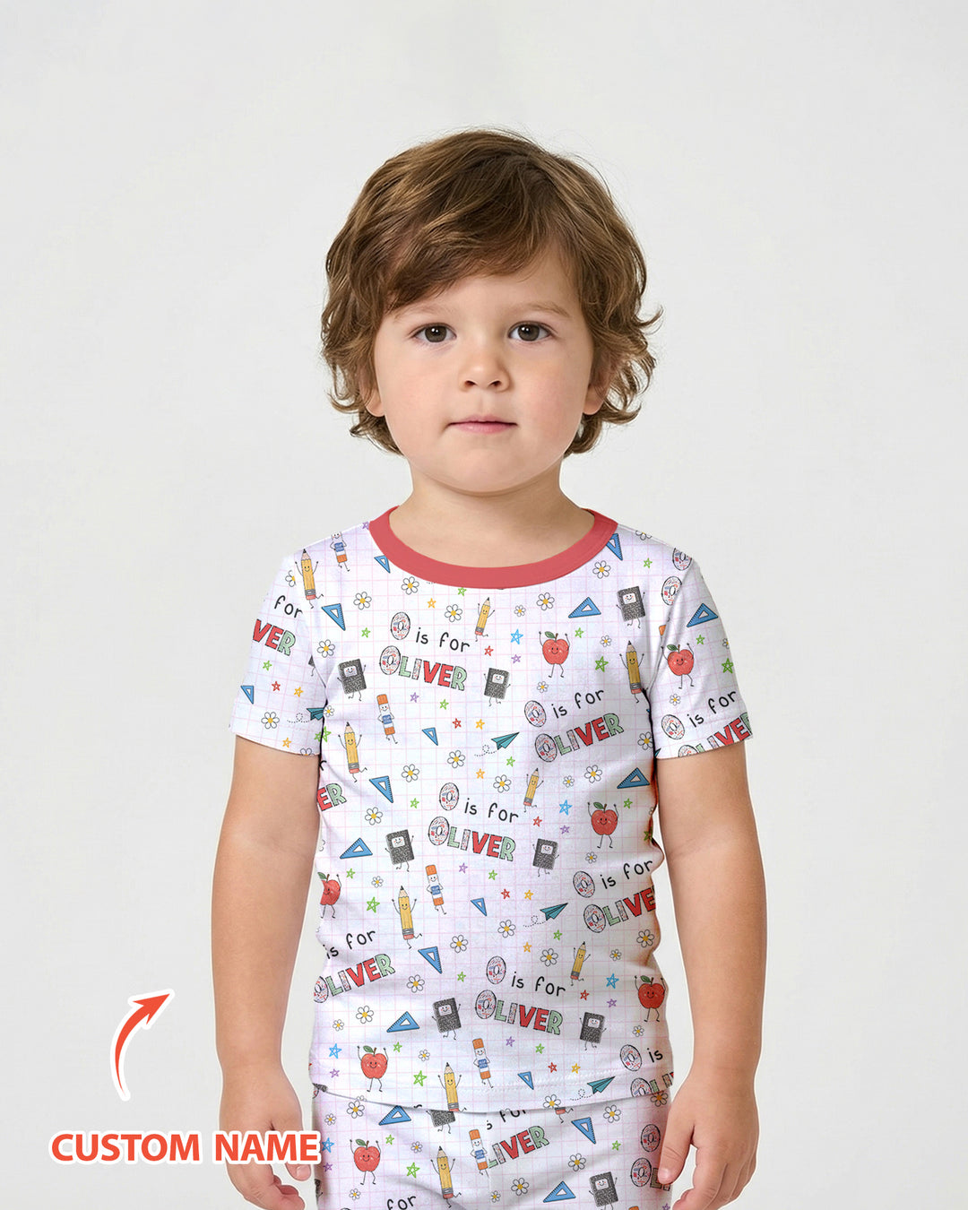 Personalized Back To School Bamboo Two Piece Short Sleeve Shorts Pajama Set