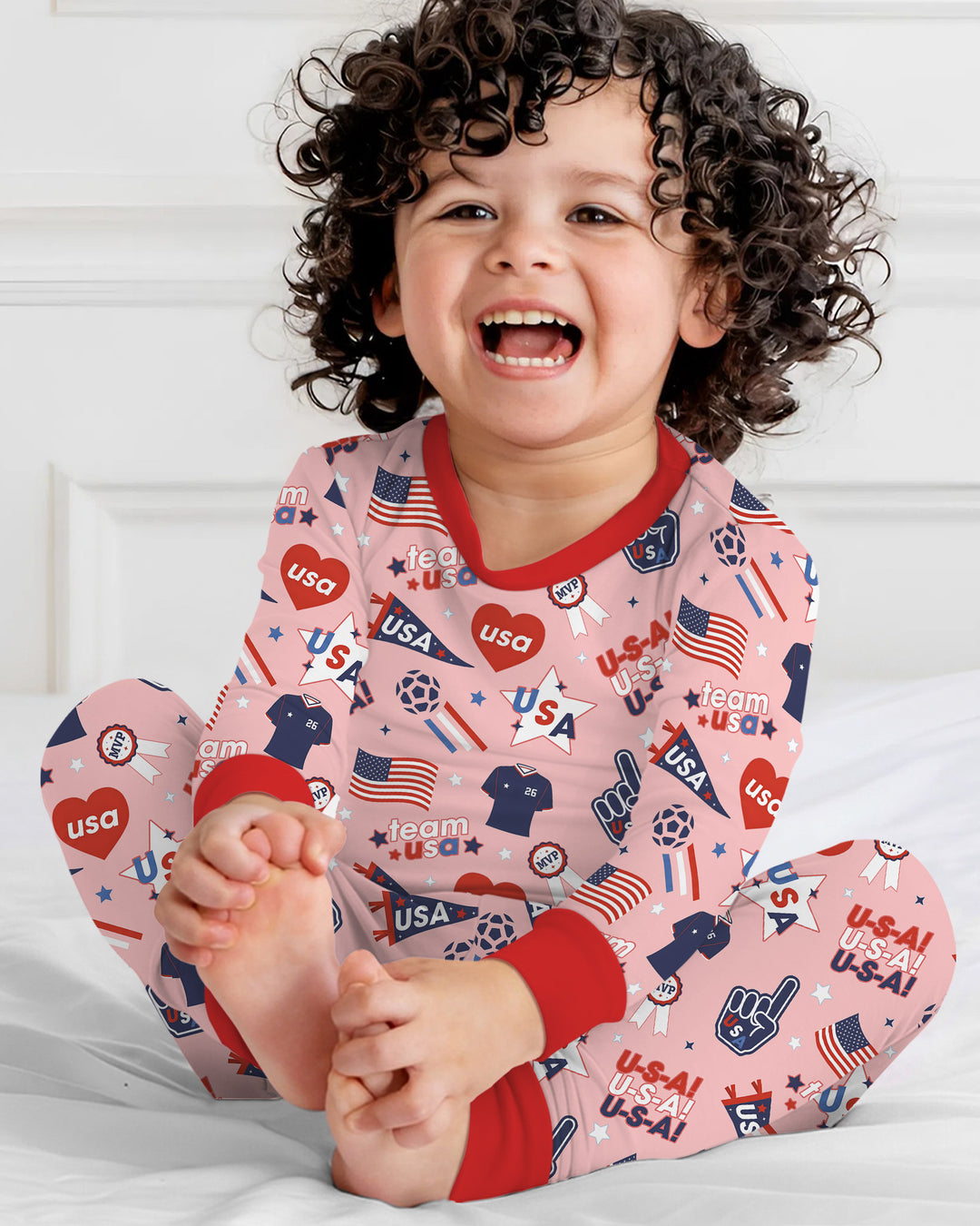 Soccer Party Team USA Bamboo Two Piece Long Sleeve Pajama Set