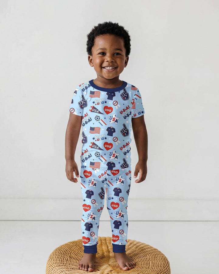 Soccer Party Team USA Bamboo Two Piece Short Sleeve Pajama Set