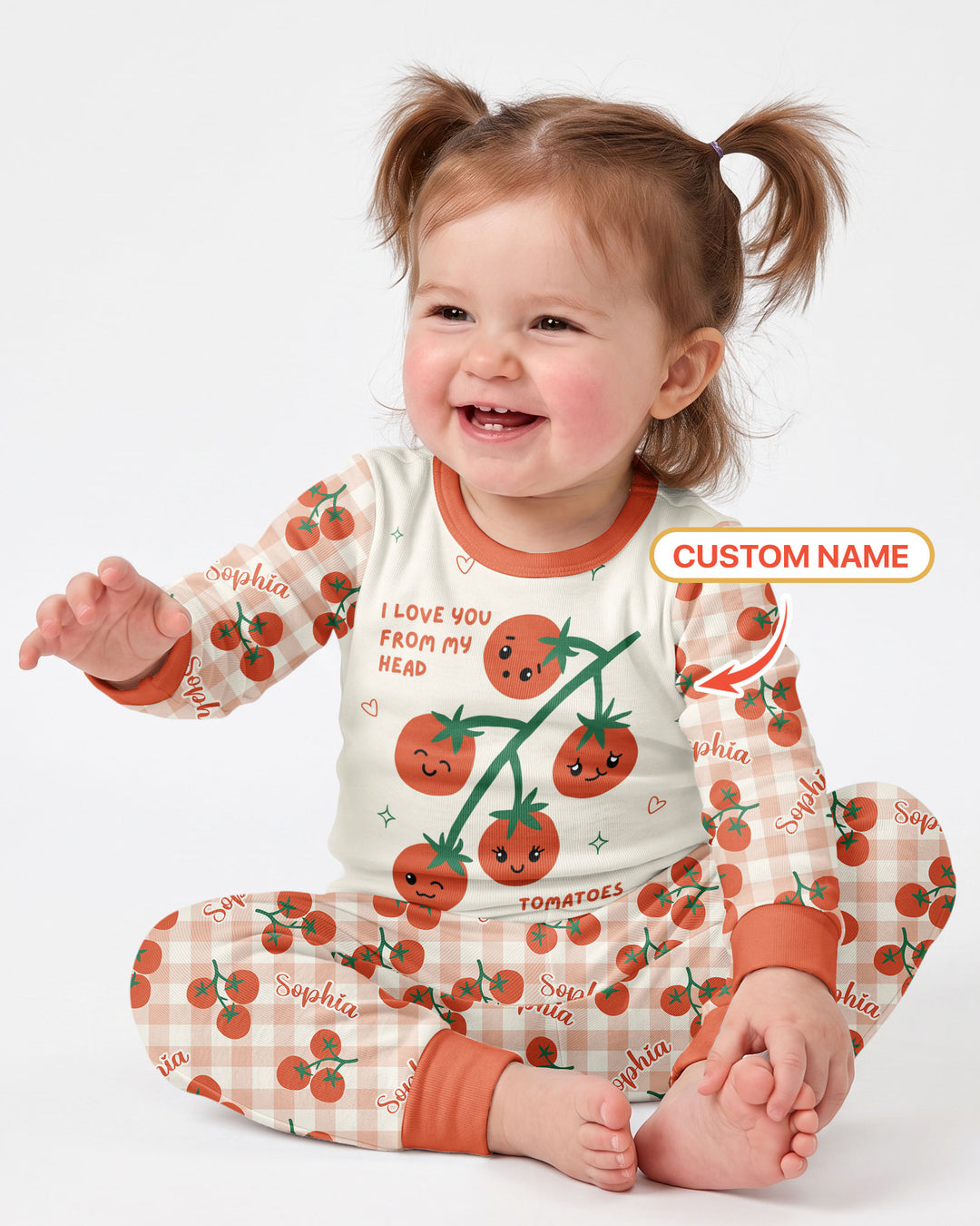 I Love You From My Head Tomatoes Custom Name Bamboo Two Piece Long Sleeve Pajama Set