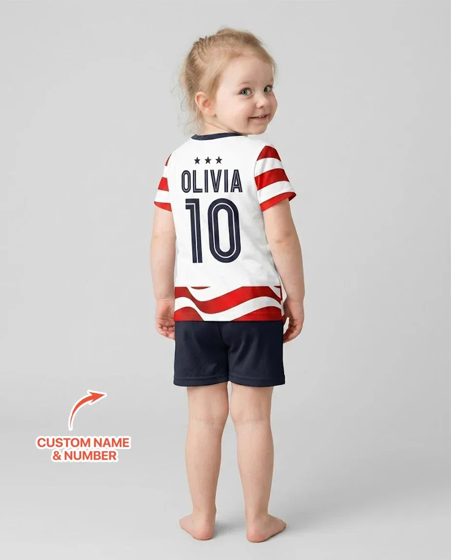 Custom Name USA Spirit Bamboo Two Piece Short Sleeve Shorts Pajama Set