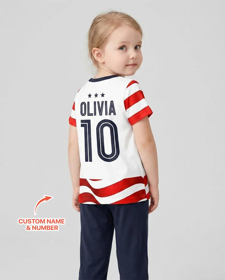 Custom Name USA Spirit Bamboo Two Piece Short Sleeve Pajama Set