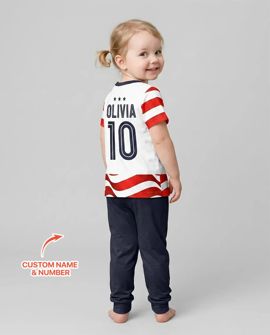 Custom Name USA Spirit Bamboo Two Piece Short Sleeve Pajama Set