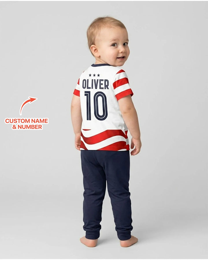 Custom Name USA Spirit Bamboo Two Piece Short Sleeve Pajama Set