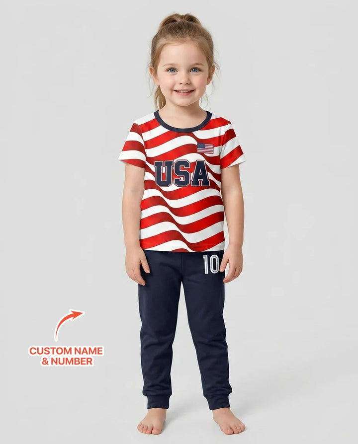 Custom Name USA Spirit Bamboo Two Piece Short Sleeve Pajama Set