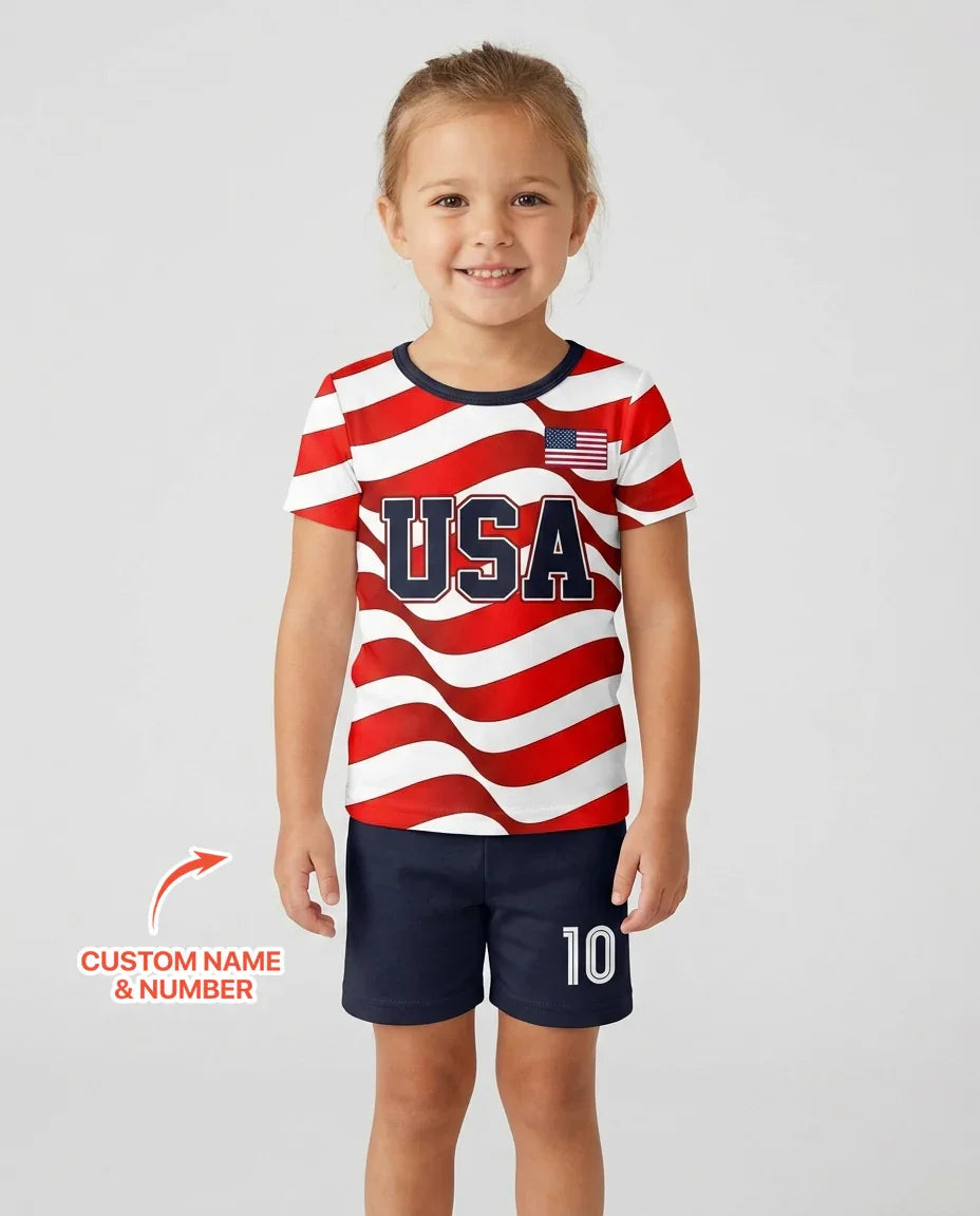 Custom Name USA Spirit Bamboo Two Piece Short Sleeve Shorts Pajama Set