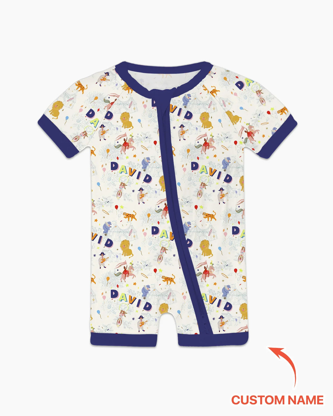 Custom Name Circus Toile Bamboo Shorty Zippy