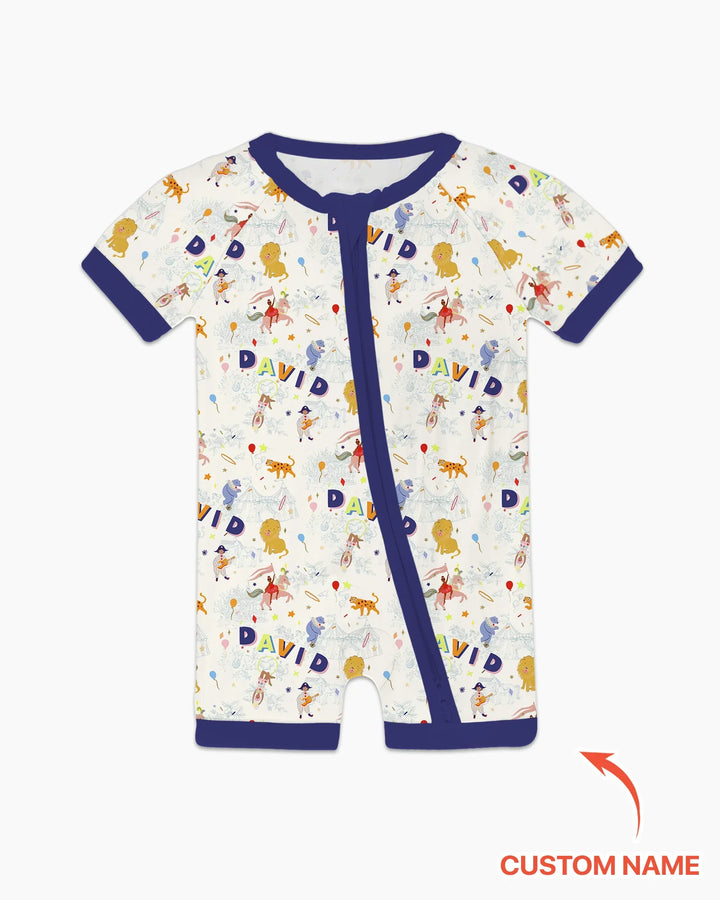 Custom Name Circus Toile Bamboo Shorty Zippy