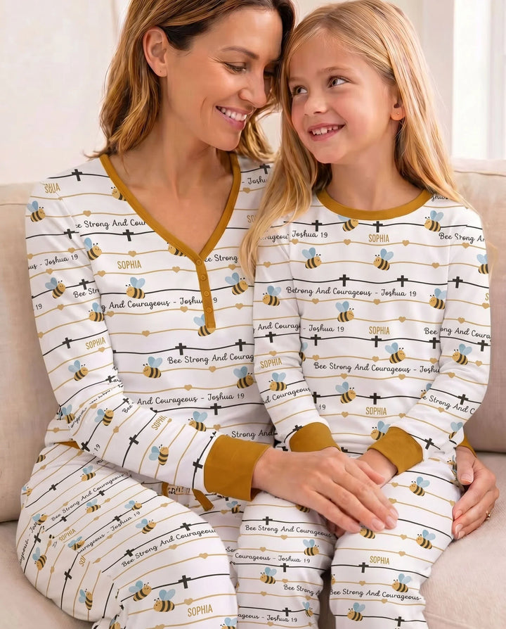 Bee Strong And Courageous Custom Name Women Pajama Set
