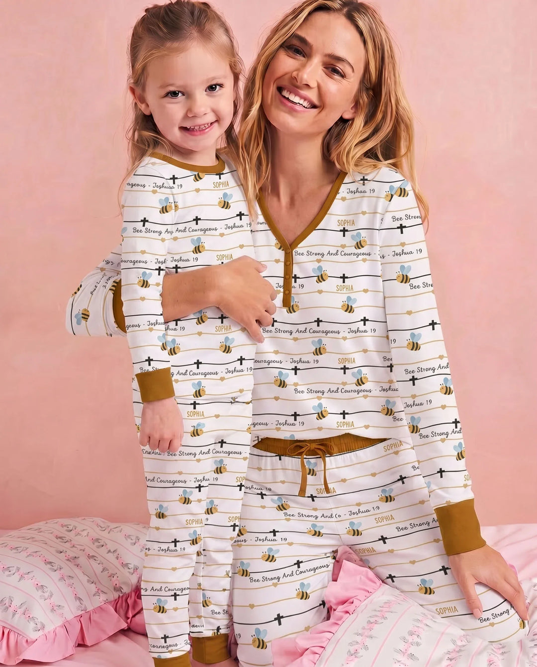 Bee Strong And Courageous Custom Name Women Pajama Set