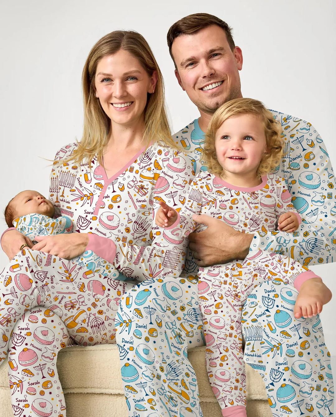 Happy Hanukkah Doodles Custom Name Family Matching Bamboo Men's Pajama Set