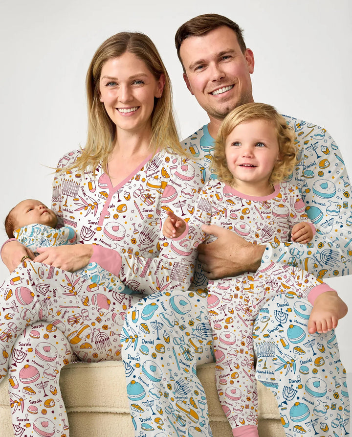 Happy Hanukkah Doodles Custom Name Family Matching Bamboo Men's Pajama Set