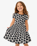 Moody Black Cats in Black and White Bamboo Twirl Dress