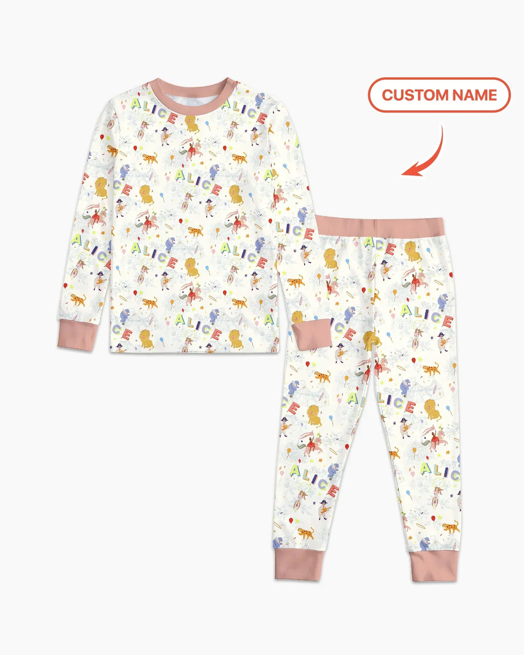 Custom Name Circus Toile Bamboo Two Piece Long Sleeve Pajama Set
