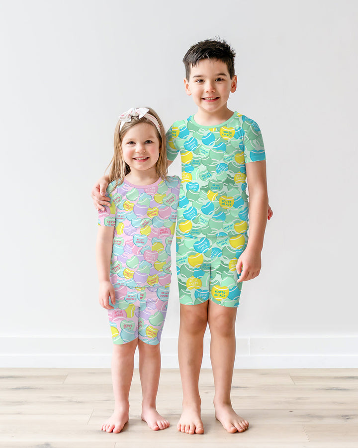 Tennis Candy Family Matching Bamboo Two Piece Short Sleeve Shorts Pajama Set