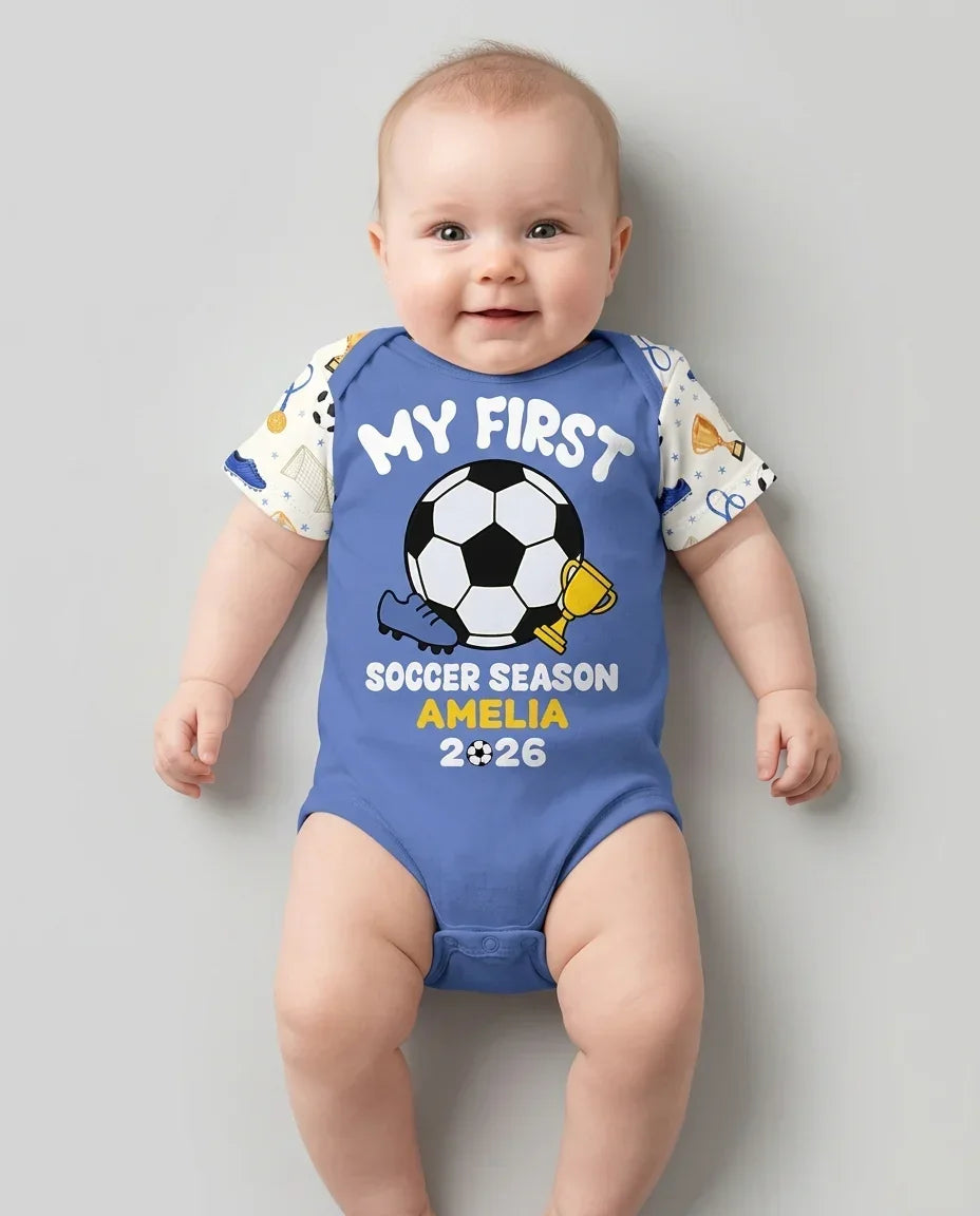 Custom Name My First Soccer Season Bamboo Bodysuit