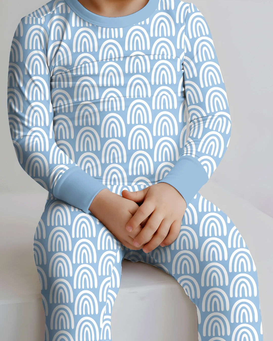Sky Blue Rainbows Bamboo Two Piece Long Sleeve Pajama Set