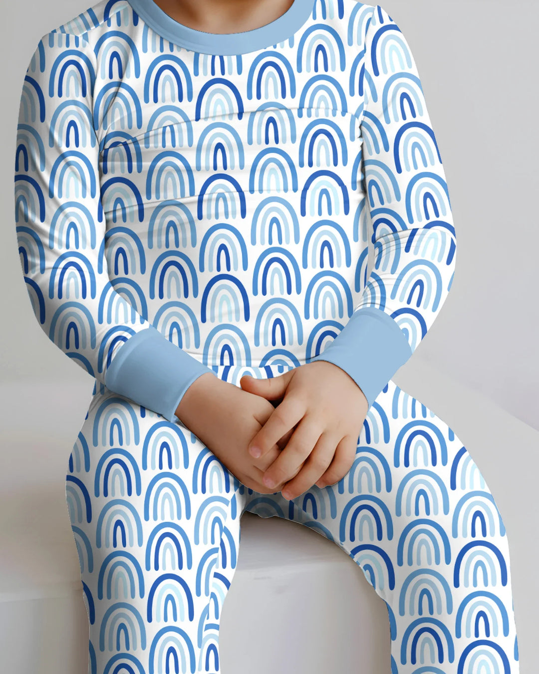 Sky Blue Rainbows Bamboo Two Piece Long Sleeve Pajama Set
