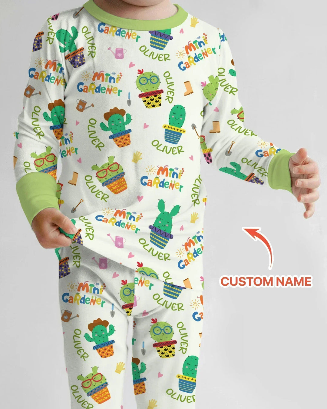 Custom Name Mini Gardener Bamboo Two Piece Long Sleeve Pajama Set