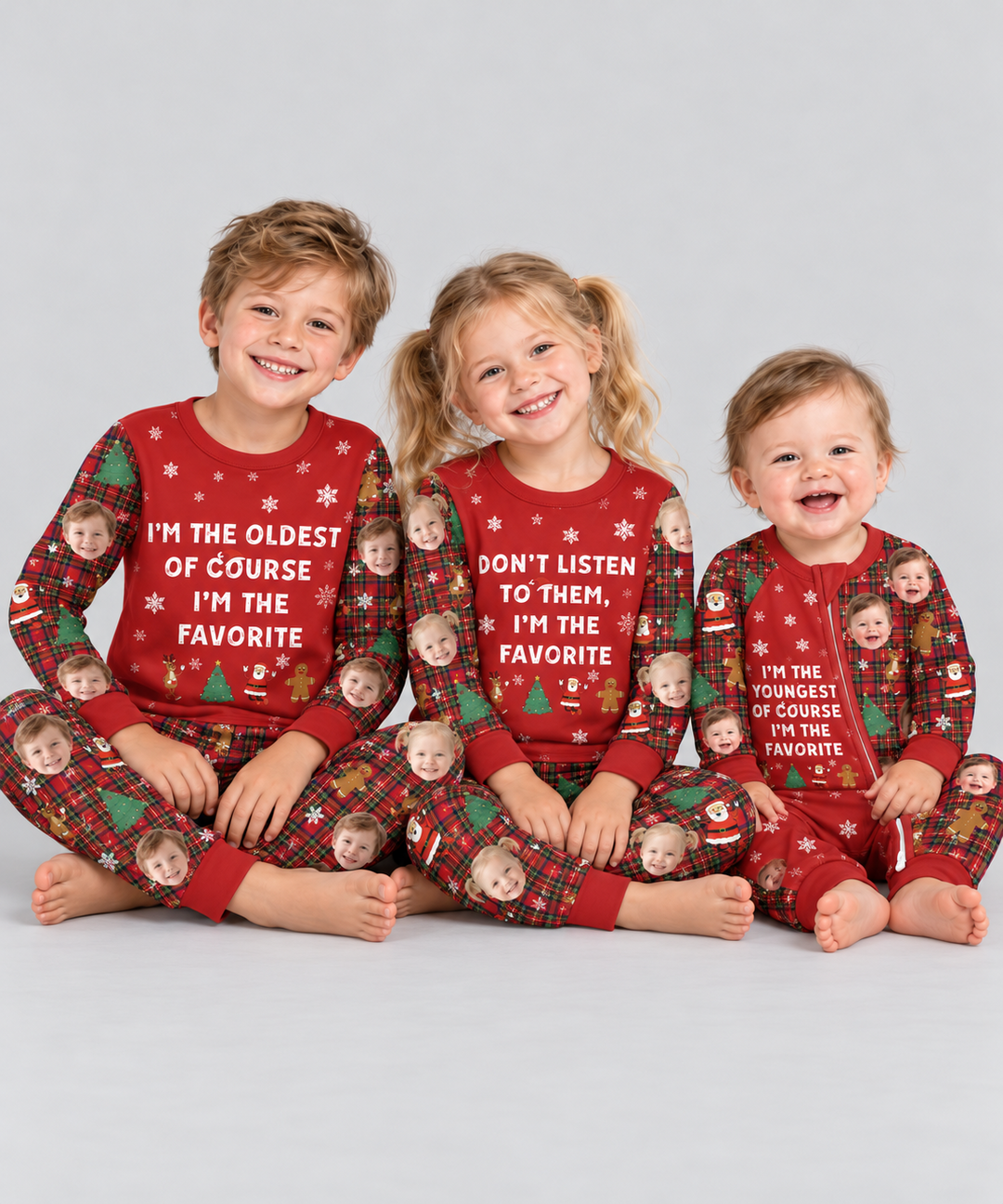 I'm The Favorite Christmas Funny Brother Sister Matching Bamboo Two Piece Long Sleeve Pajama Set