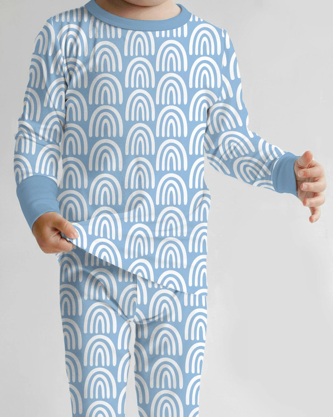 Sky Blue Rainbows Bamboo Two Piece Long Sleeve Pajama Set