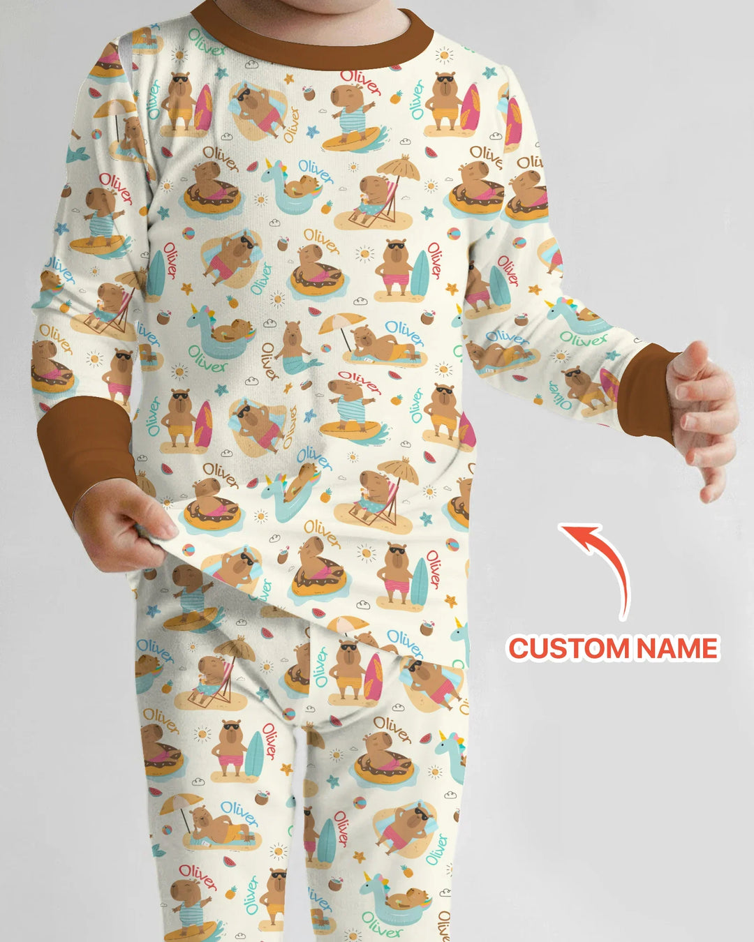 Don't Worry, Be Capy Custom Name Bamboo Two Piece Long Sleeve Pajama Set