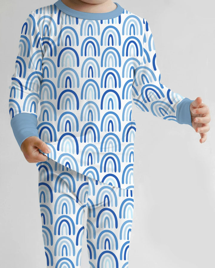 Sky Blue Rainbows Bamboo Two Piece Long Sleeve Pajama Set