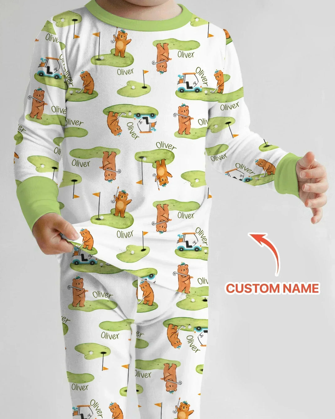 Custom Name Little Bear Golf Club Bamboo Two Piece Long Sleeve Pajama Set