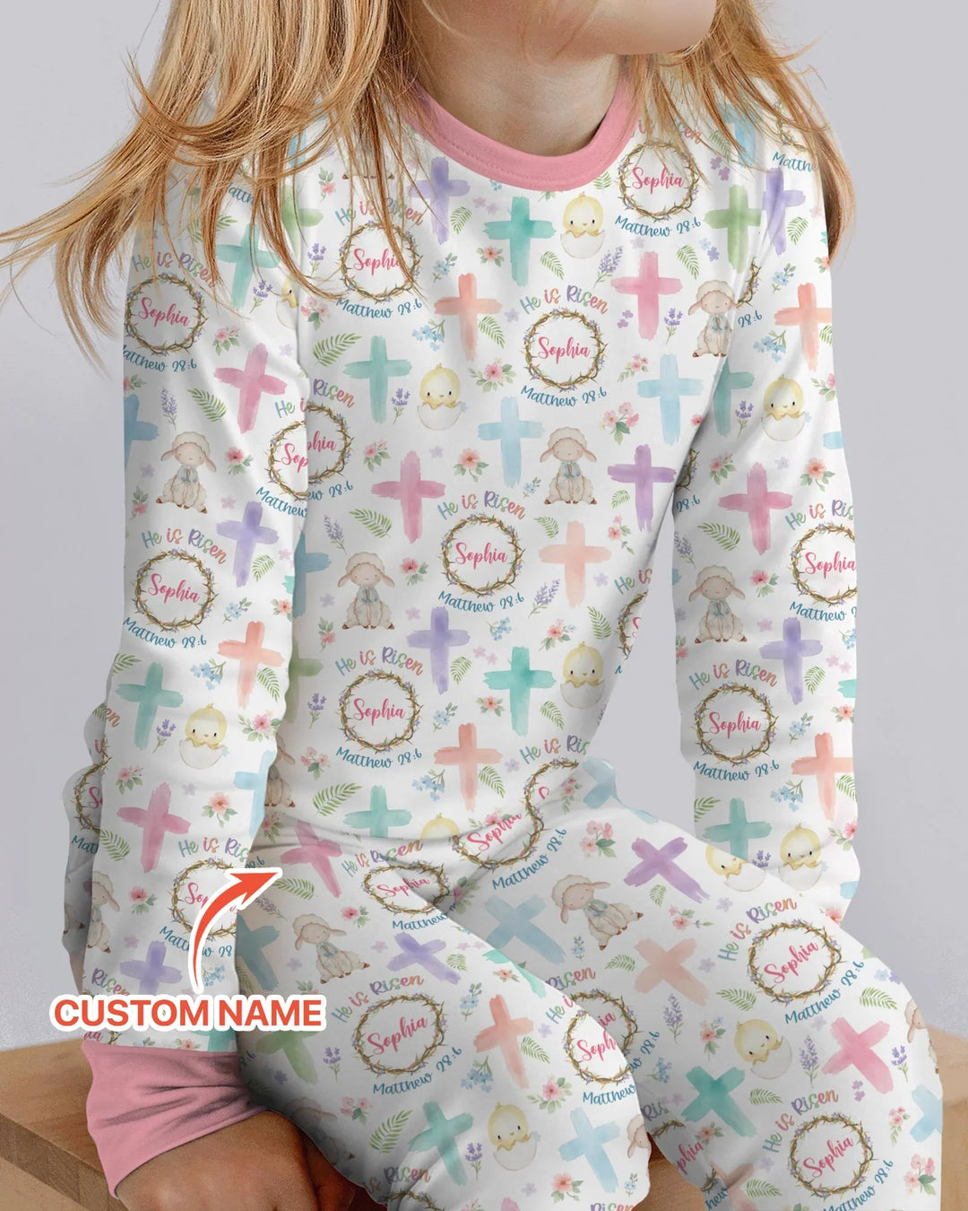 He Is Risen Personalized Template Bamboo Two Piece Long Sleeve Pajama Set