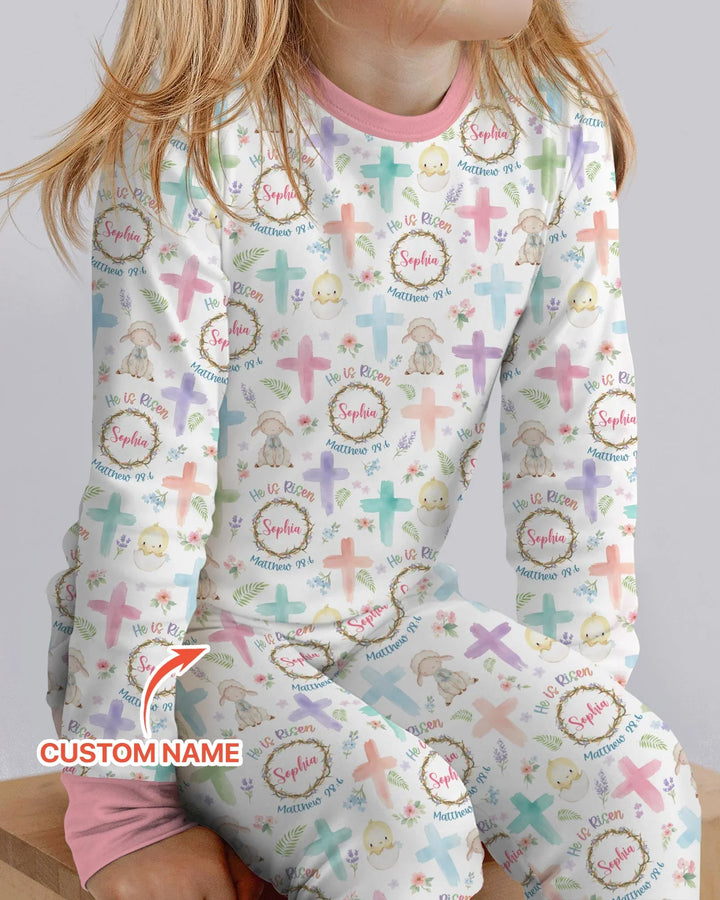 He Is Risen Personalized Template Bamboo Two Piece Long Sleeve Pajama Set