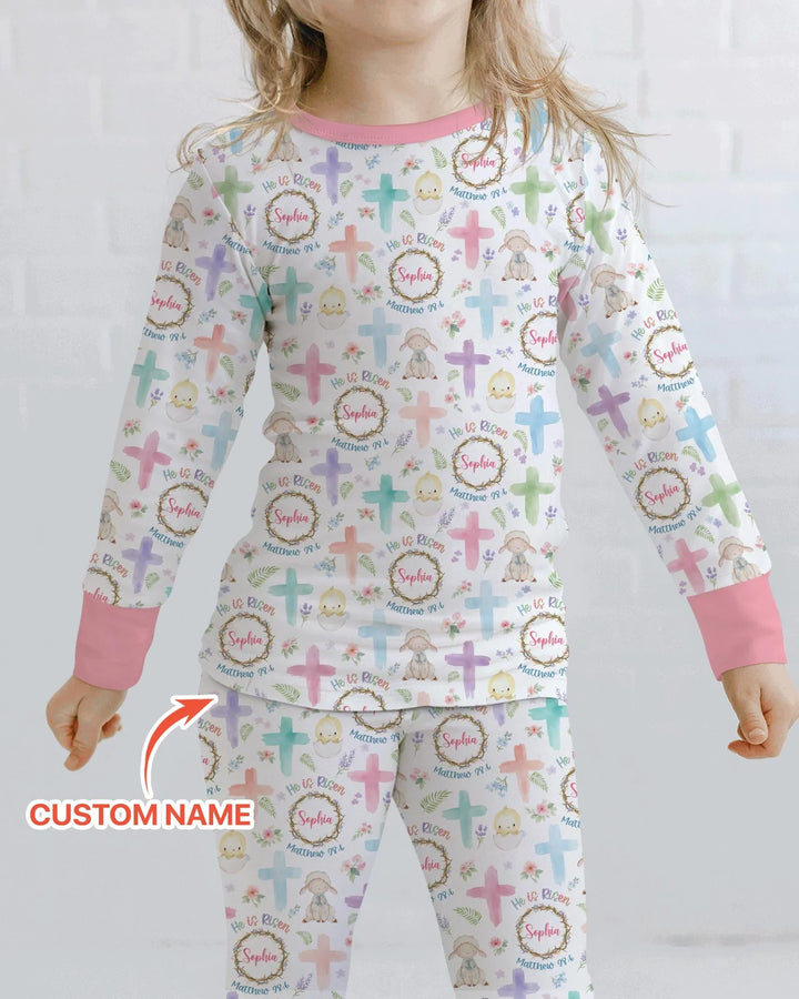 He Is Risen Personalized Template Bamboo Two Piece Long Sleeve Pajama Set