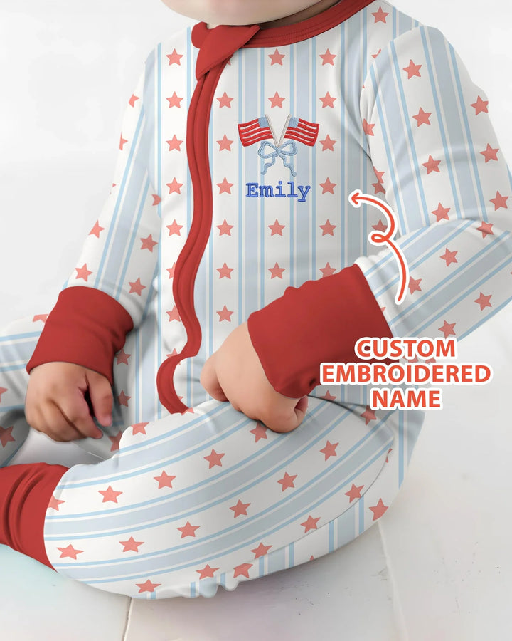 Custom Embroidered First 4th Of July Baby Bamboo Convertible Zippy