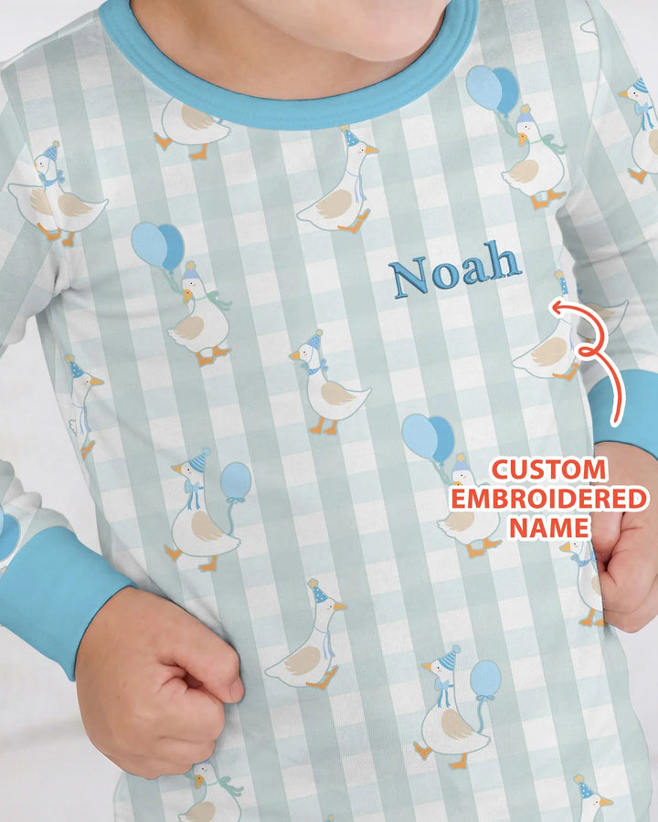 Custom Embroidered Birthday Boy/Girl Baby Bamboo Two Piece Long Sleeve Pajama Set