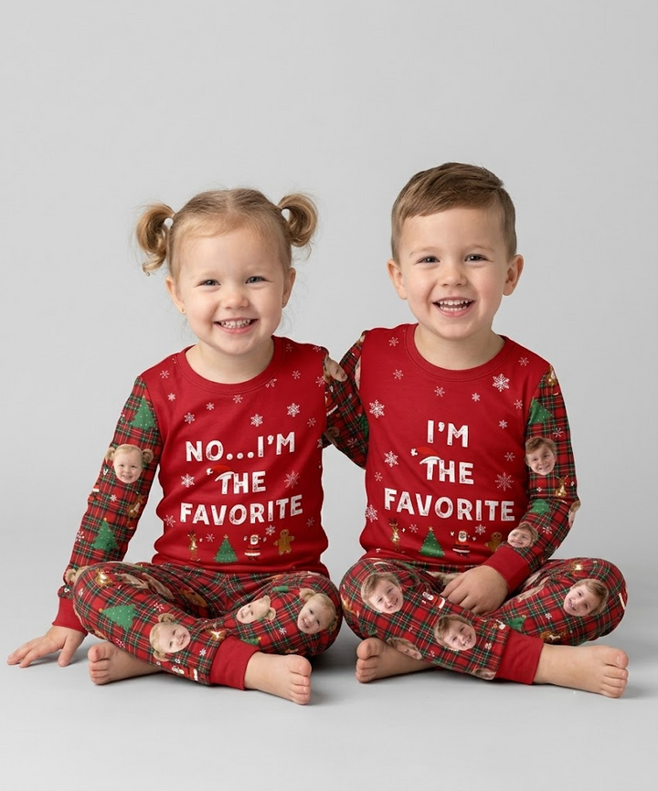 I'm The Favorite Christmas Funny Brother Sister Matching Bamboo Two Piece Long Sleeve Pajama Set