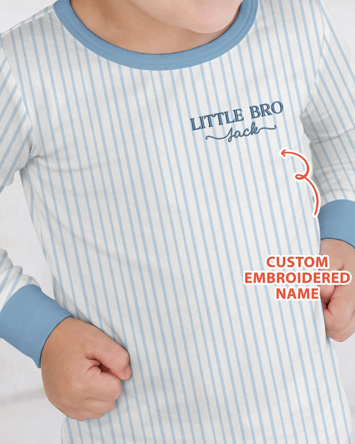 Custom Embroidered Name Little Bro Bamboo Two Piece Long Sleeve Pajama Set