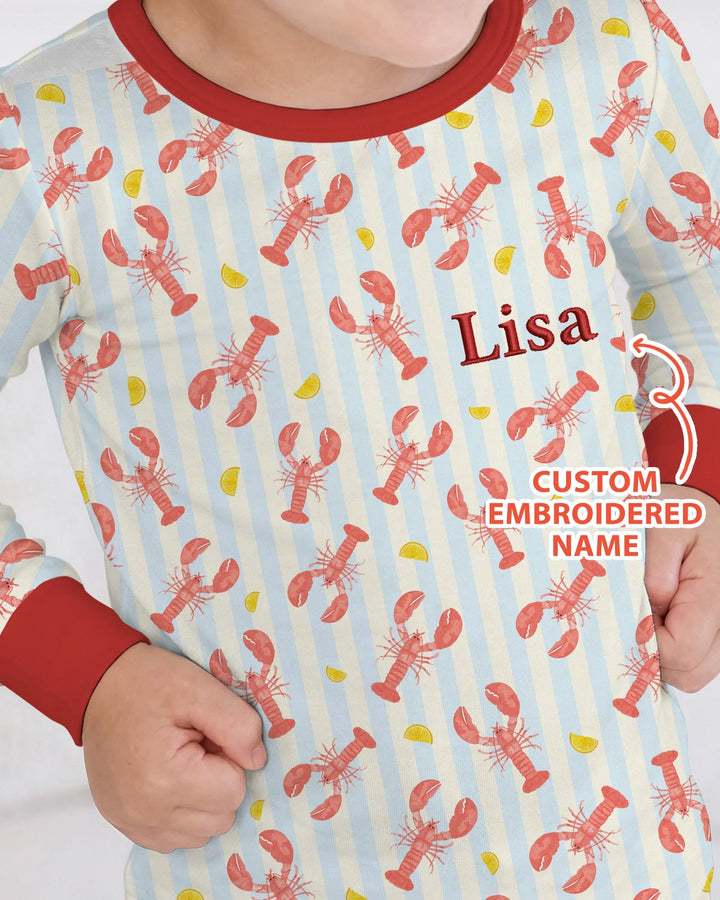 Personalized Embroidered Crawfish Summer Baby Bamboo Two Piece Long Sleeve Pajama Set