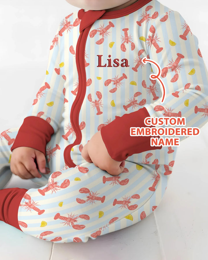 Personalized Embroidered Crawfish Summer Baby Bamboo Convertible Zippy